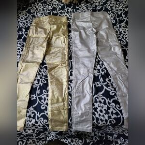 Gold and Silver Metallic Moto Leggings Small